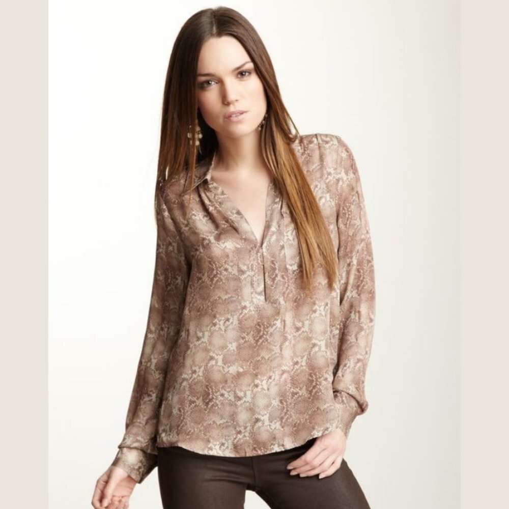 Haute‎ Hippie Snake Print Long Sleeve Silk Blouse